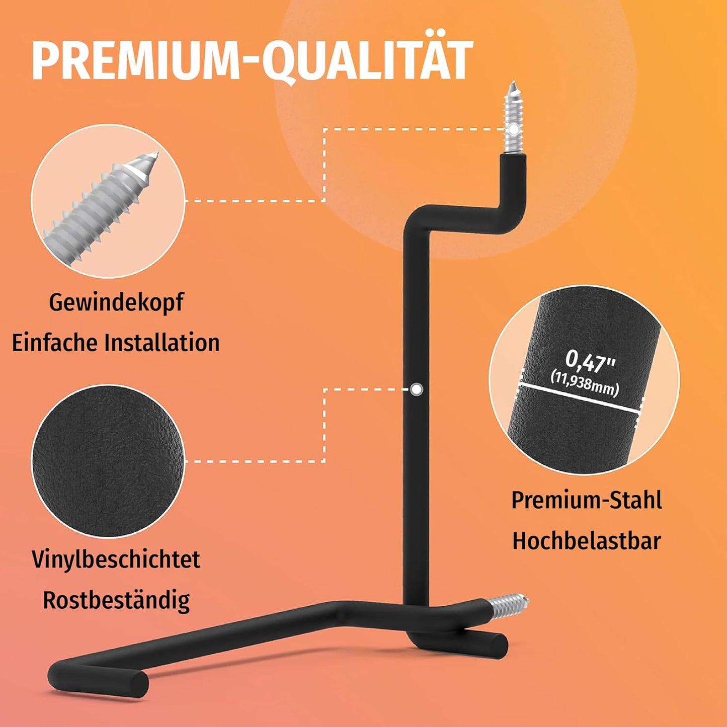 HUHOLE Ladder Hooks 4 Pack Wall Hangers - Ideal for Garage Storage: Ladder, Chair, Cord, Hose, Wheelbarrow