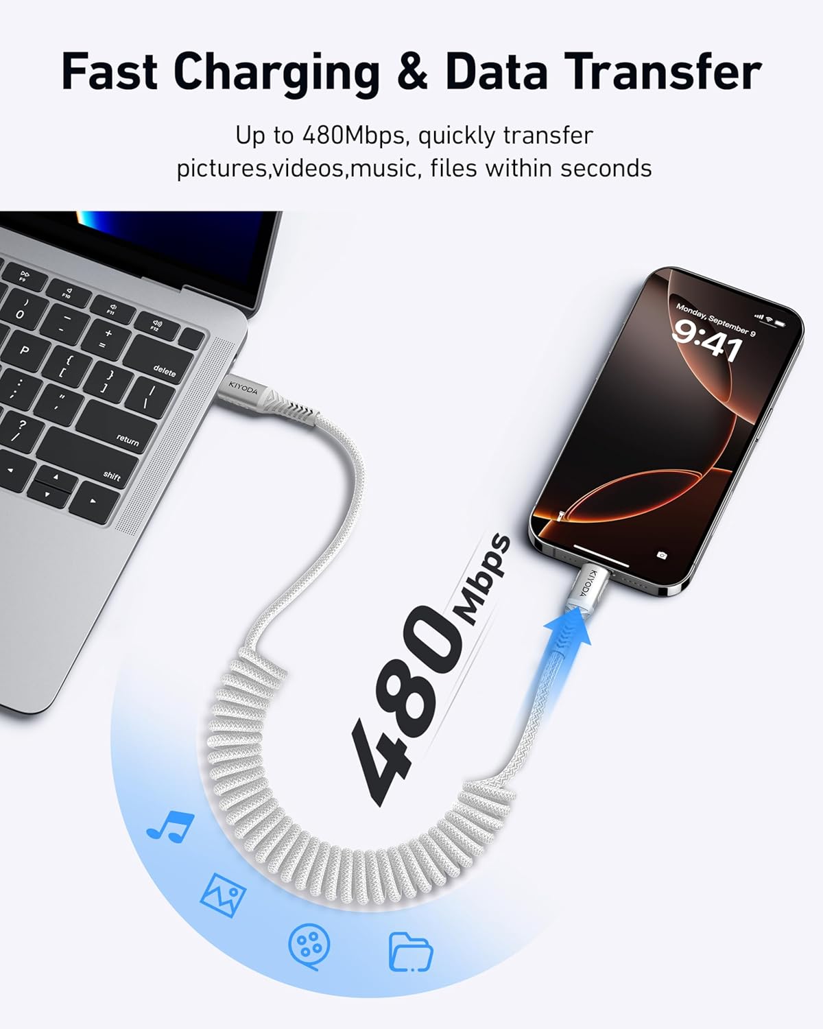 Coiled USB C to C Cable for Car 3ft,2Pack Braided USB Type C Cable for Car 66W Fast Charging Cord Compatible with iPhone 16 15, iPad, Samsung Galaxy, Google Pixel, Moto, LG, TCL Phones-Silver