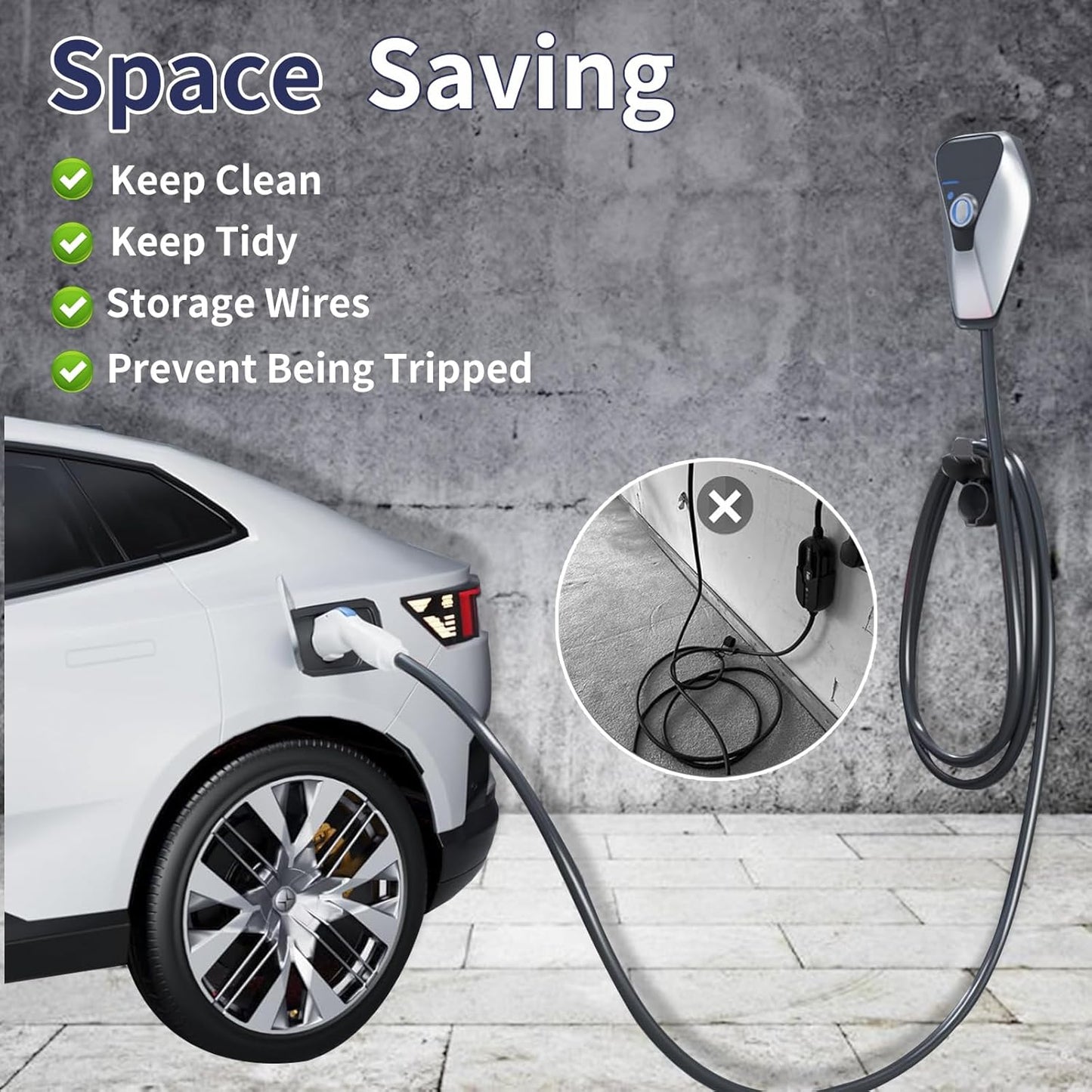 EV Charger Holder Wall Mount for SAE J1772 - Heavy Duty Electric Vehicle Connector Nozzle Holster Dock with Anti-Drop Lock, for Home, Garage, and Outdoor Use