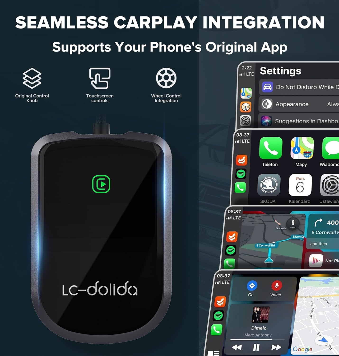 LC-dolida Wireless CarPlay Adapter for Apple -Convert Wired to Wireless Adapter Dongle Cars, Plug and Play for iOS 10+&Cars 2017