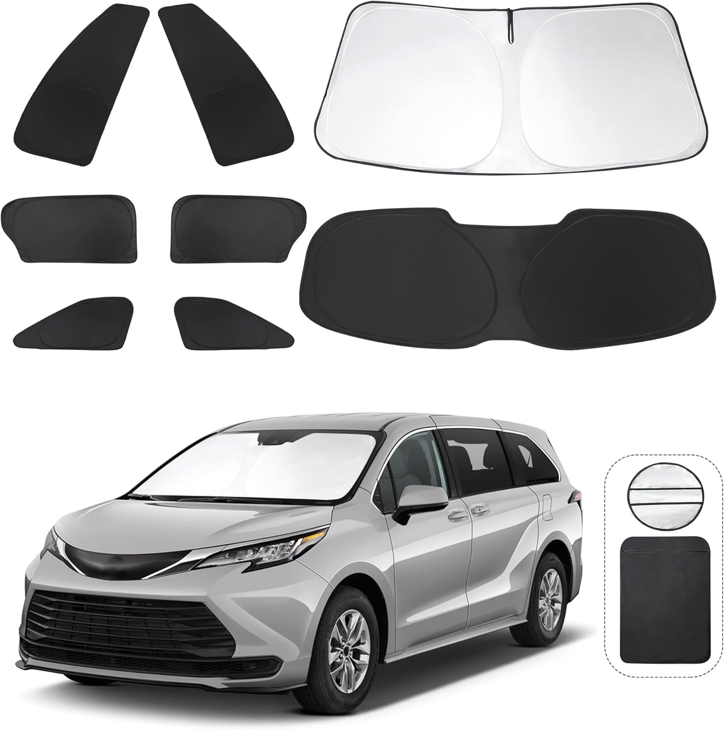TINGLU Window Shades for Toyota Sienna 2021-2025 Accessorie Car Side Full Windows Rear Triangular Windshield Sun Shade Sun UV Rays & Privacy Protection for Camping,Napping,and Relaxing 8PCS