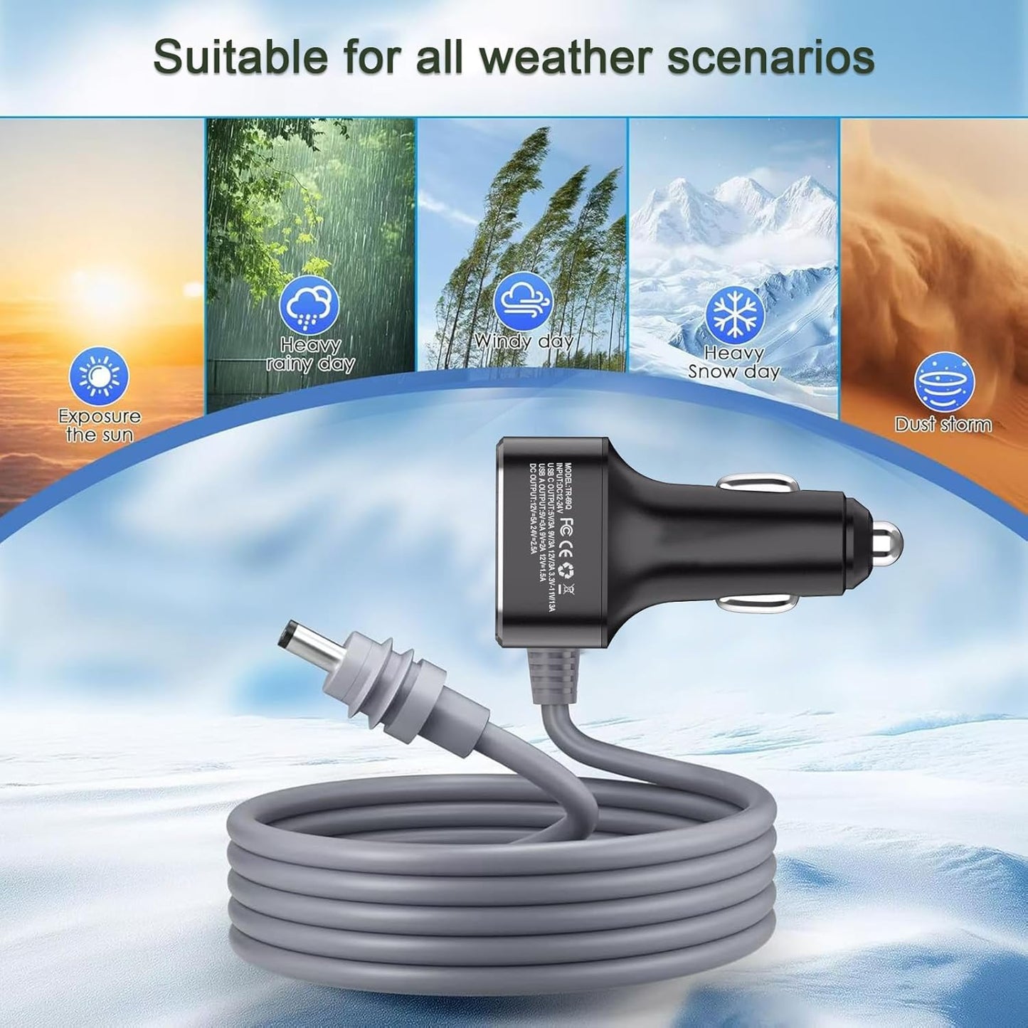 3 in 1 Car Power Cable for Starlink Mini Cigarette Lighter Adapter, Car Charger for Mini Starlink DC Power Cable with Digital Display, Durable & High Speed Charging USB A/USB C Port (3M/10FT)