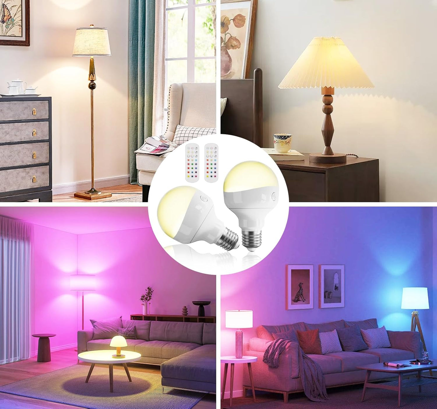 HISTAR Rechargeable Light Bulbs, 2500mah Battery Light Bulbs for Lamps with Remote, RGB, Timer, Dimmable, 3 Color Temperature, Magnetic Base