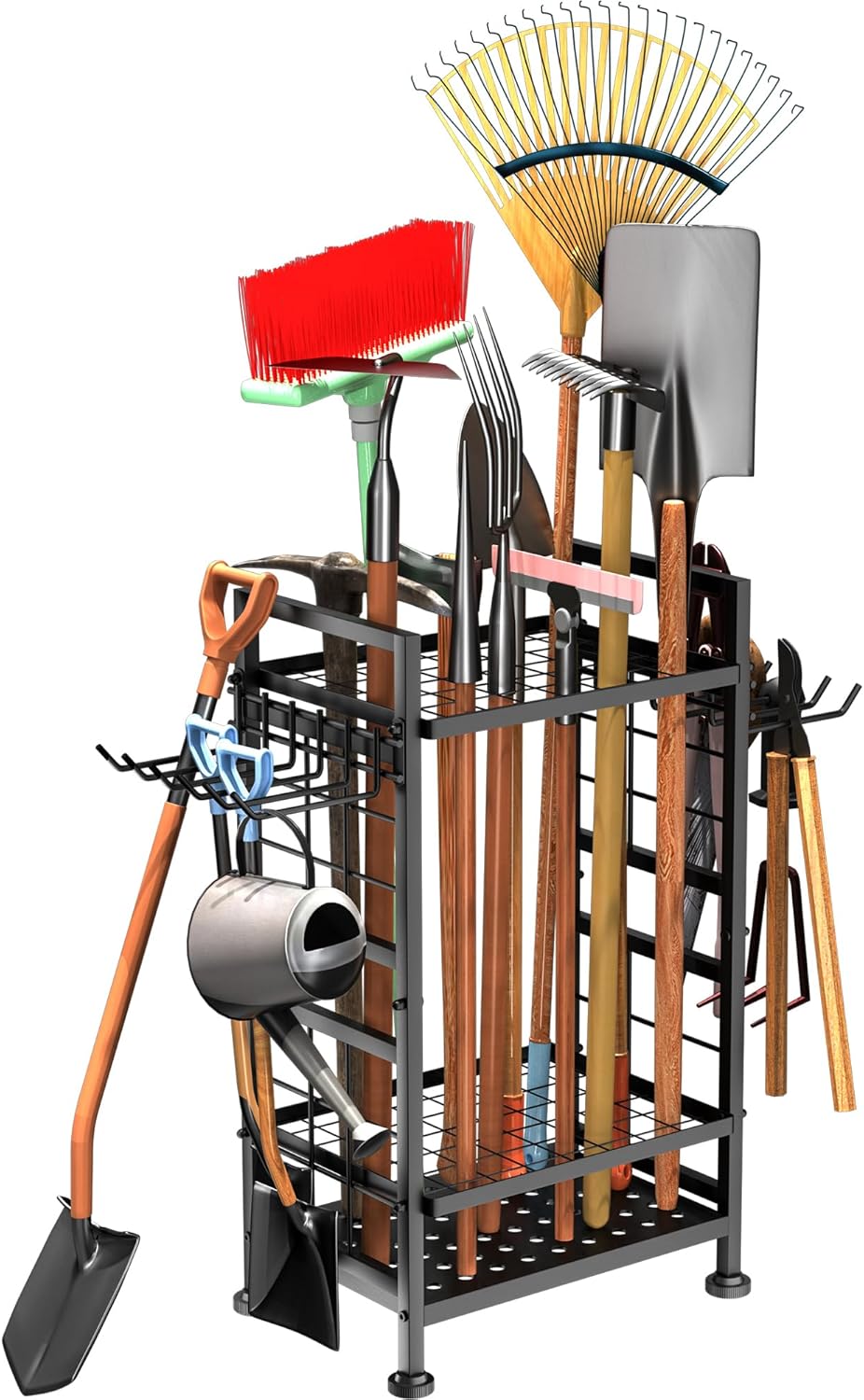 3 Tier Garden Tool Organizer, Garage Storage and Organization, Metal Yard Tools Storage up to 78 Tools, Heavy Duty Garden Tool Organizer for Garage, Yard, Patio, Shed, Indoors and Outdoors, Black