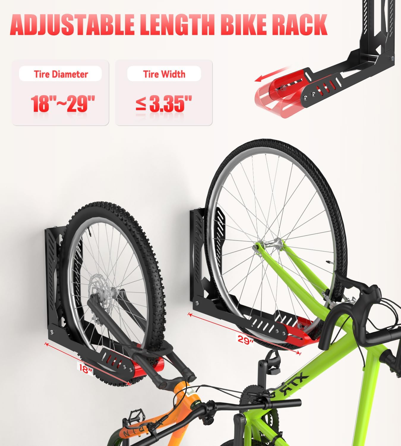 Bike Wall Mount 2 Pack Swivel Bike Rack for Garage, No Heavy Lifting Required Wall Bike Hangers Can Holds up to 77 lbs, Red