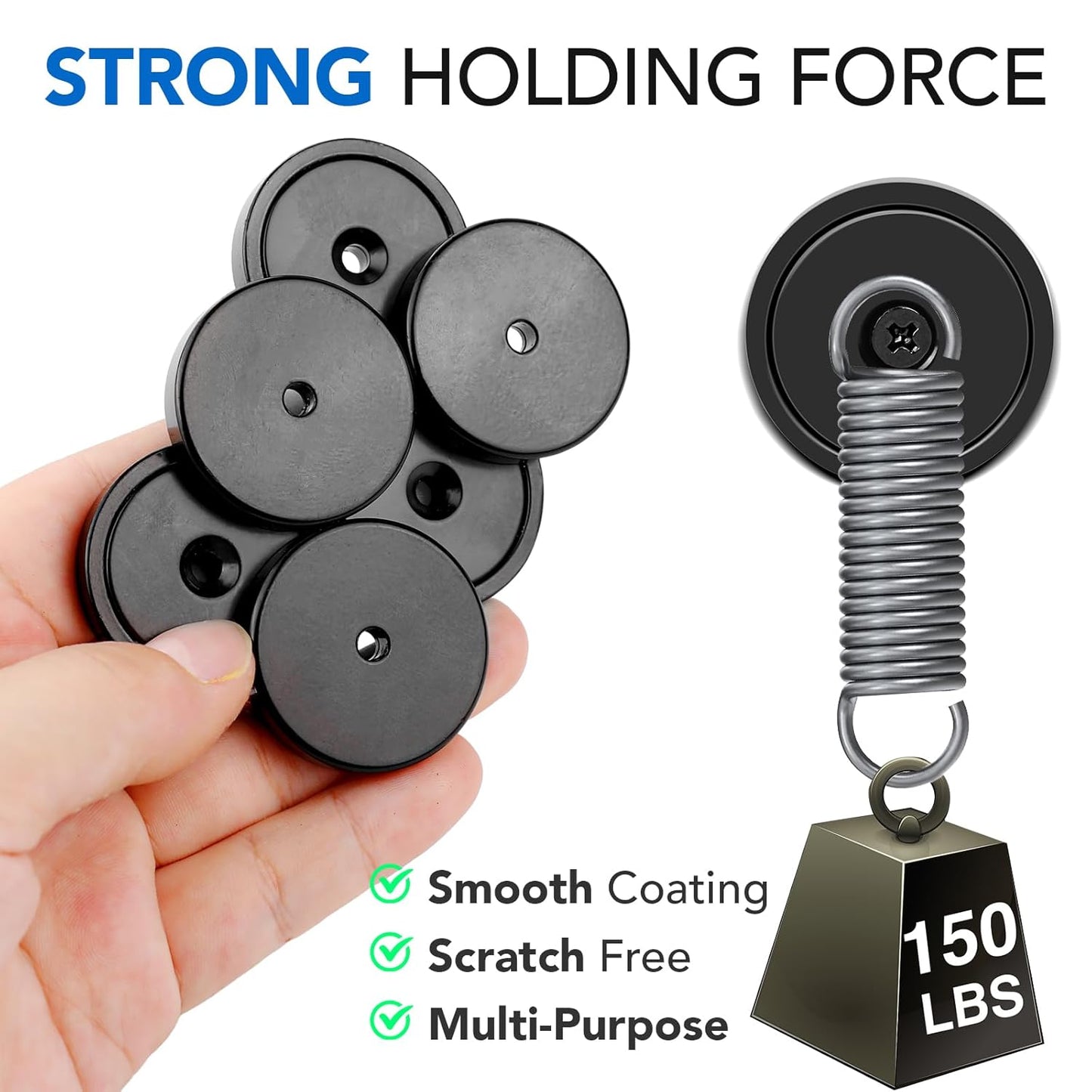MIKEDE Heavy Duty Magnets with Hole, 150LB Strong Magnets, Black Pot Magnet with Screw for Wall Mounting, Rare Earth Magnet Round Base Cup Magnet for Holding Tools Lifting, Door - 6 Pack