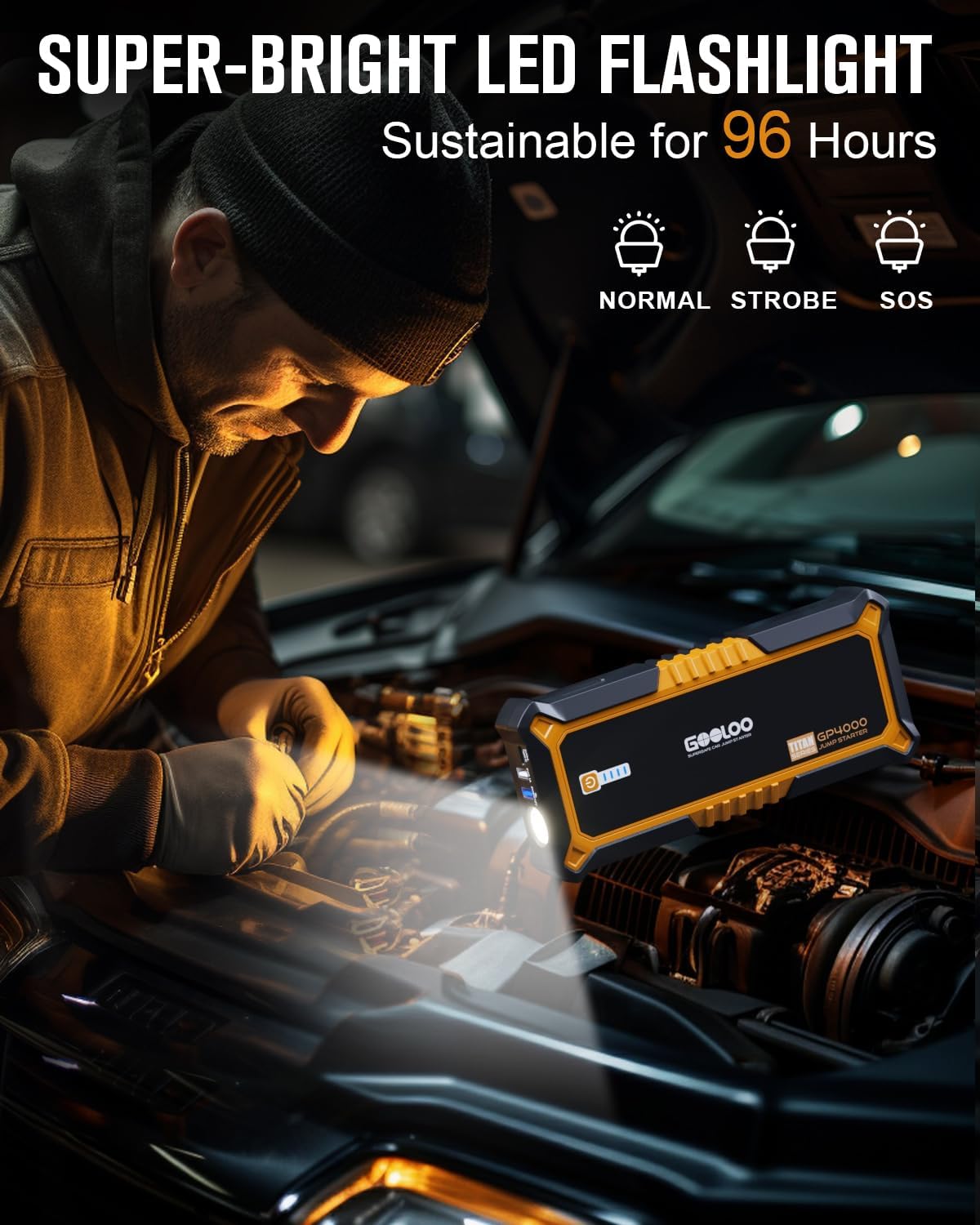 GOOLOO 4000A Peak Car Jump Starter 12V Auto Battery Booster SuperSafe Lithium Jump Box for All Gas, Up to 10.0L Diesel Engine, Portable Power Pack with USB Quick Charge and Type C Port, Orange