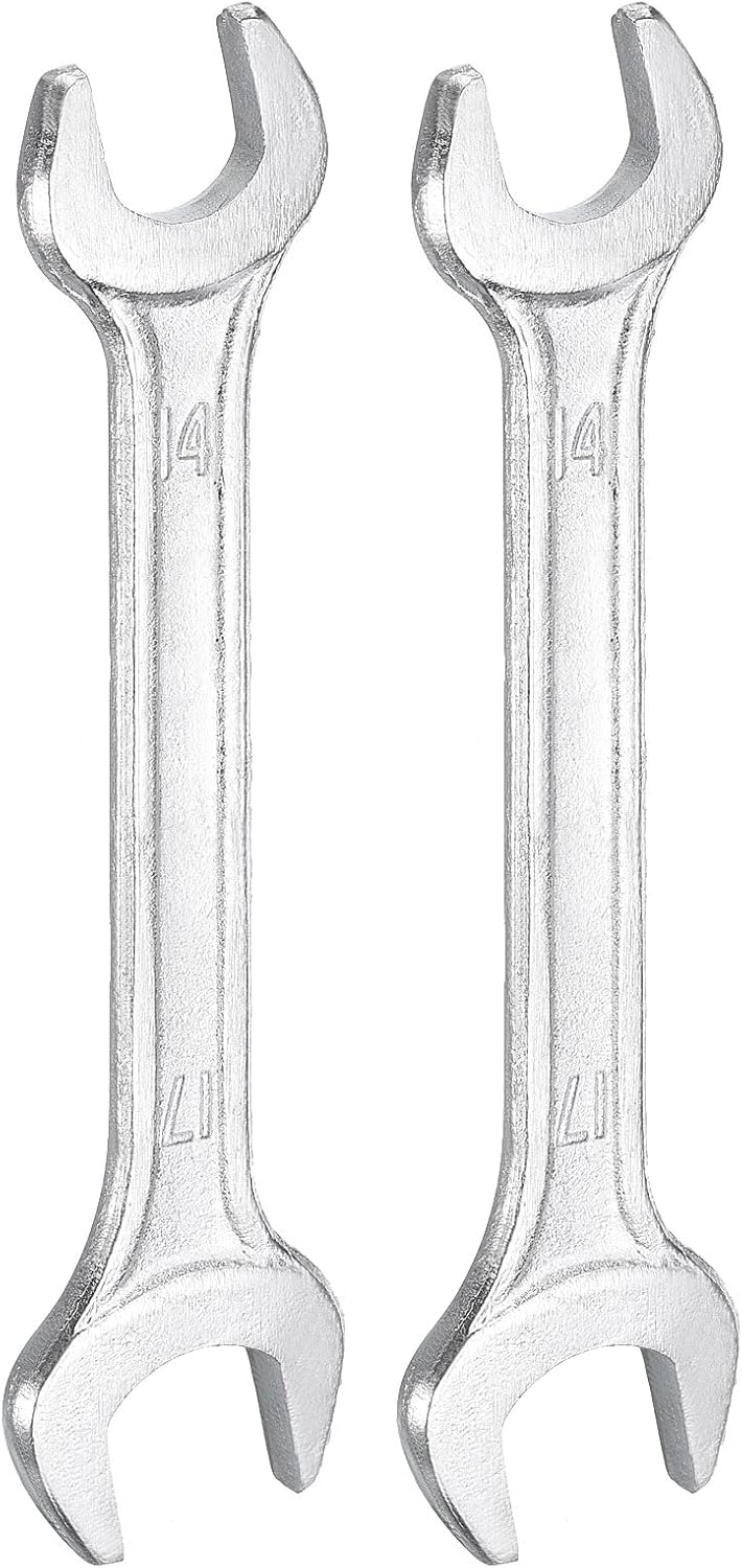 HARFINGTON 2pcs Double Open End Wrench 14mm x 17mm Metric 15 Degree Offset Angle Small Flat Head Wrench Galvanizing Open Ended Spanner for Automotive Repair Furniture Assembly