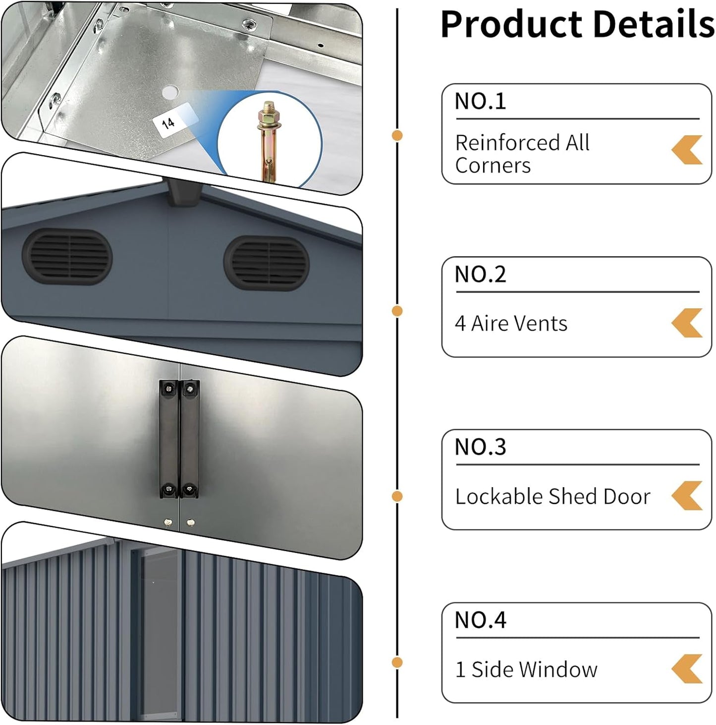 Outdoor Storage Shed 8x10 FT with Window - Metal Sheds & Outdoor Storage for Motorcycle, Bike, Garden Tool, Lawnmower - Backyard Tool Building with 1 Sliding Door and 4 Vents (Without Floor)