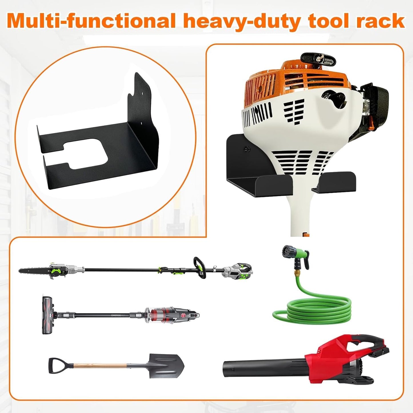 Weed Eater Hanger，Weedeater Rack Garage Organizer Trimmer Rack, Garden Power Tool Hanger Weed Whackers Holder Wall Mounted for Grass Trimmer, Hedge Trimmer, Garage Trimmer, Garden Tools,1 Pack