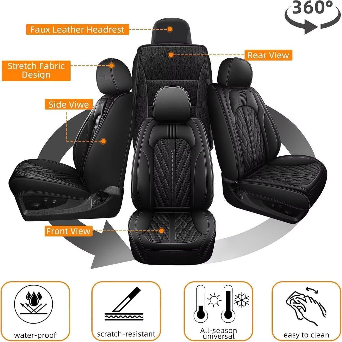 AOMSAZTO Ford Ranger Seat Covers: Front Seat Covers Custom Fit 2019 2020 2021 2022 2023 2024 Ford Ranger Breathable Waterproof Leather Seat Protector(2 Front Seats, Black)