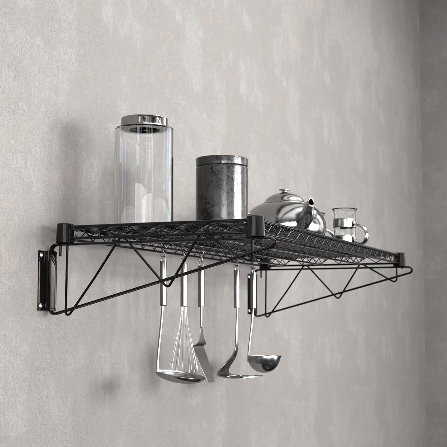 18" x 48" Black Epoxy Wire Wall Mount Shelf