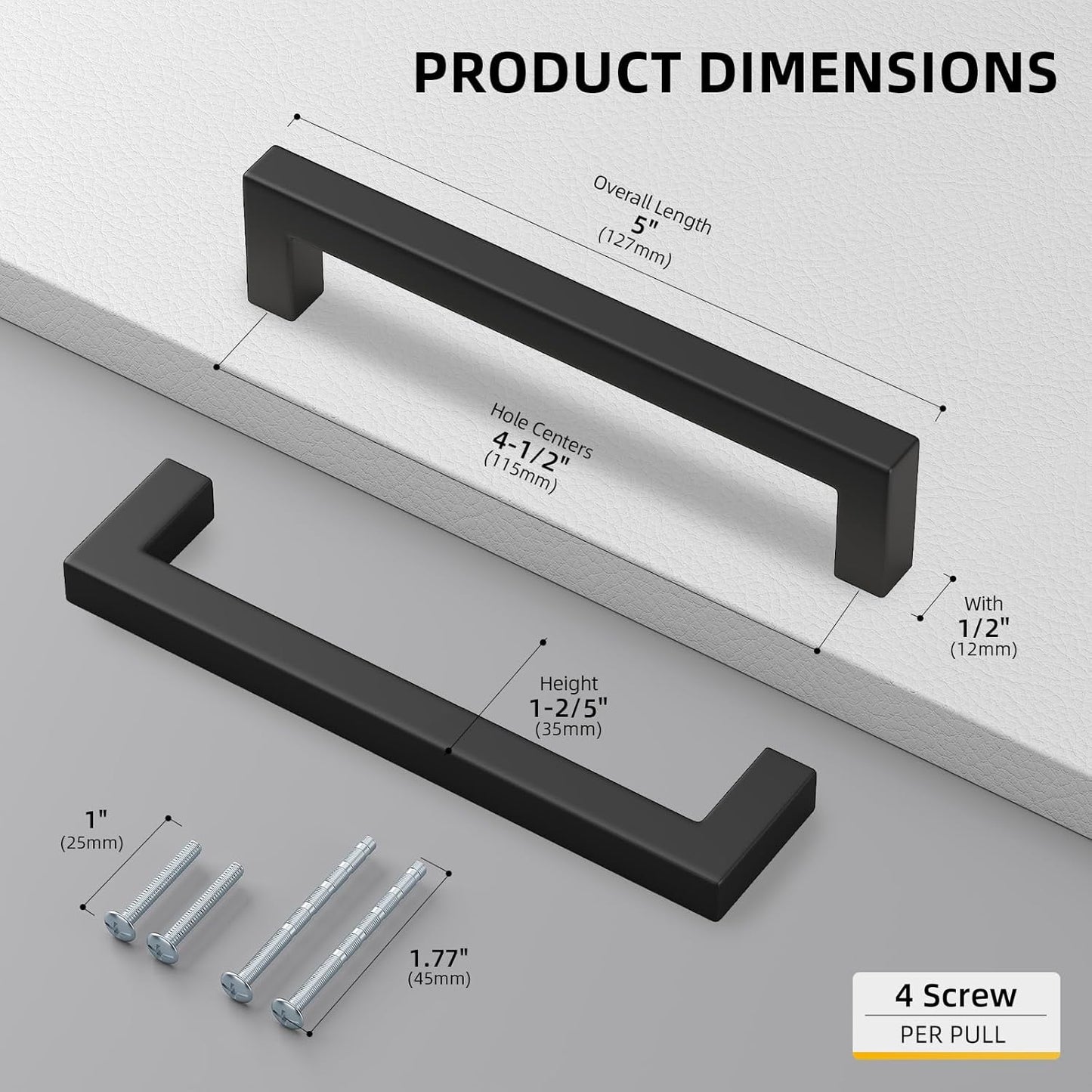 Goldenwarm 45 Pack Black Modern Cabinet Hardware - LSJ12BK115 Cabinet Pulls 4-1/2 inch Hole Centers