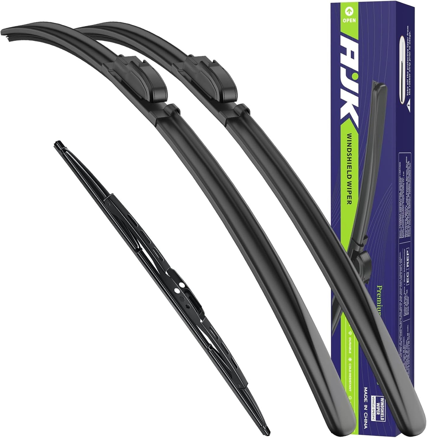AJK Wiper Blades for Chevrolet Equinox 2018 2019 2020 2021 2022 2023 2024 (Not for Equinox EV), 3 Piece All Weather OEM Quality Automotive Replacement Windshield Wiper Blades for My Car