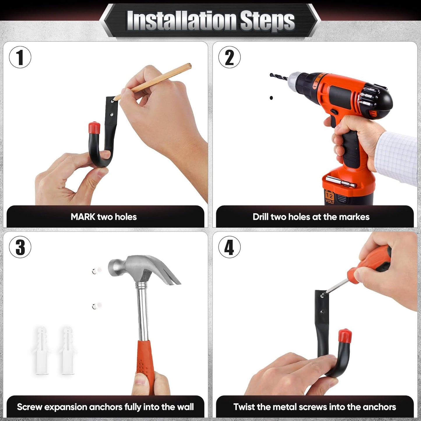 Nacial 10 Pack Garage Hooks Heavy Duty, 15" & 3.5" Kayak Storage Hook with EVA Pads, 100LBS Capacity Garage Hooks for Hanging Bikes, Kayak Folding Chairs and Hanging Ladders, Father's Day Gifts