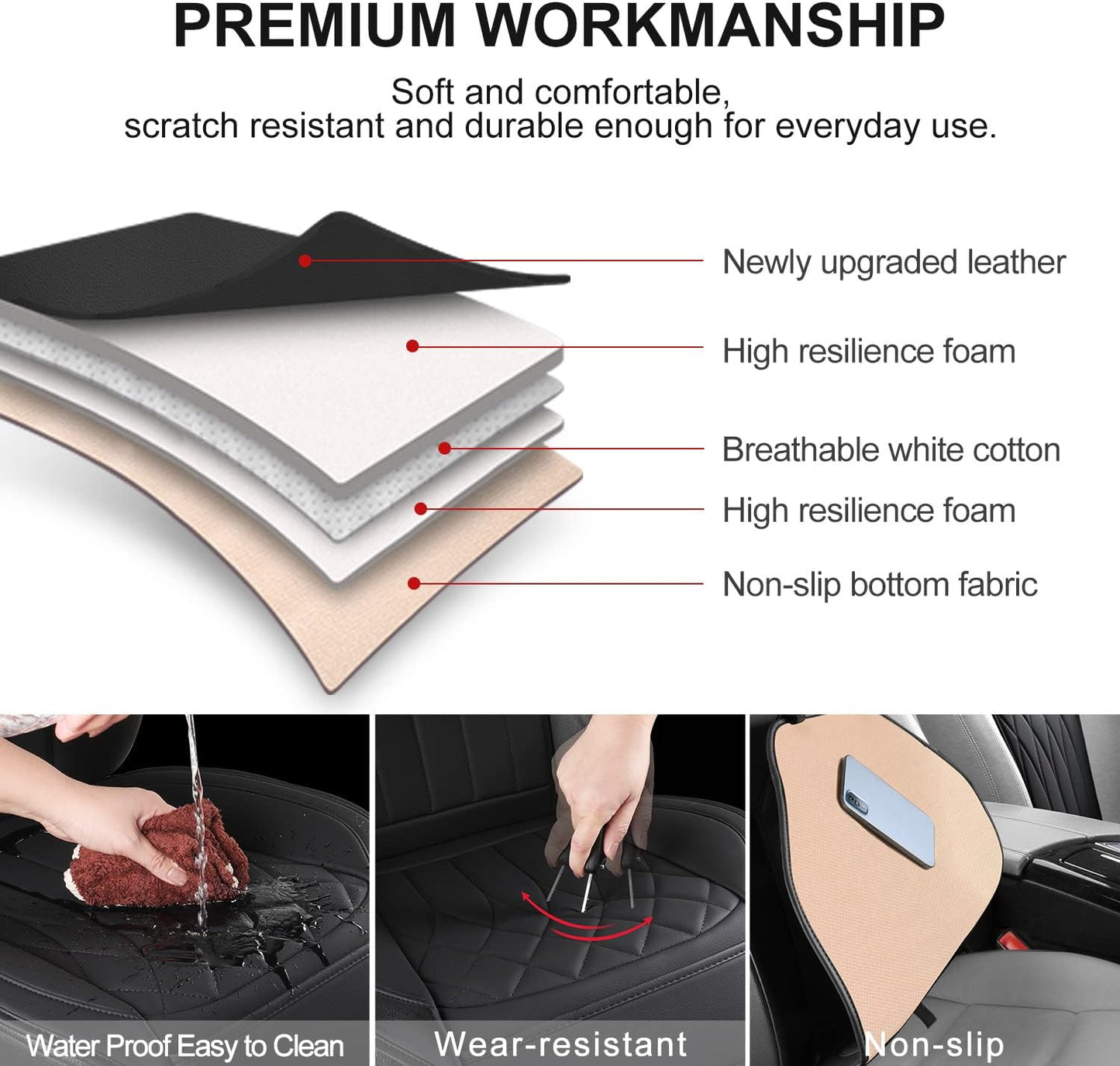 2 Pack Leather Front Car Seat Covers, Universal Sideless Car Seat Protectors with Storage Pocket and Seat Belt Pads, Waterproof Automotive Seat Cover for Cars Trucks SUV(Black)