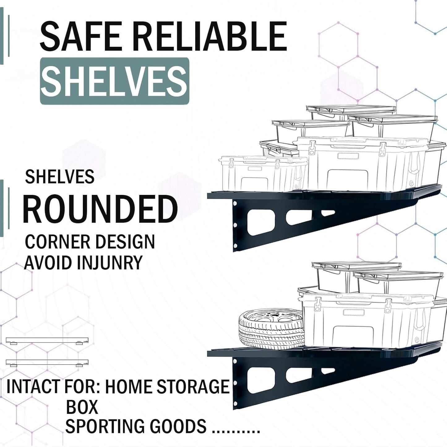 2-Pack 2x4ft Garage Wall Shelves, 2 Shelf Total 8 ft(L) Garage Shelving Wall Mounted – Heavy-Duty Storage Shelves, Perfect for Holding Storage Bins, Boxes, Sporting Goods, Tools, and More Space-Saving