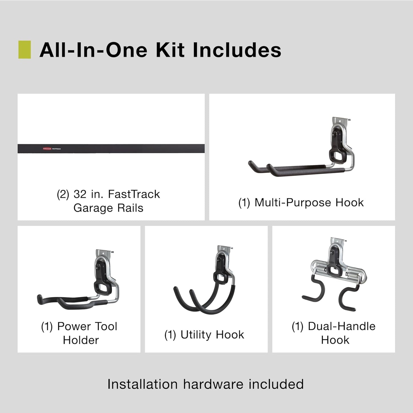 Rubbermaid FastTrack Garage Storage System Tool Hanging Kit, Wall Mount Holder for Garden Lawn Tools/Garage/Home Organization