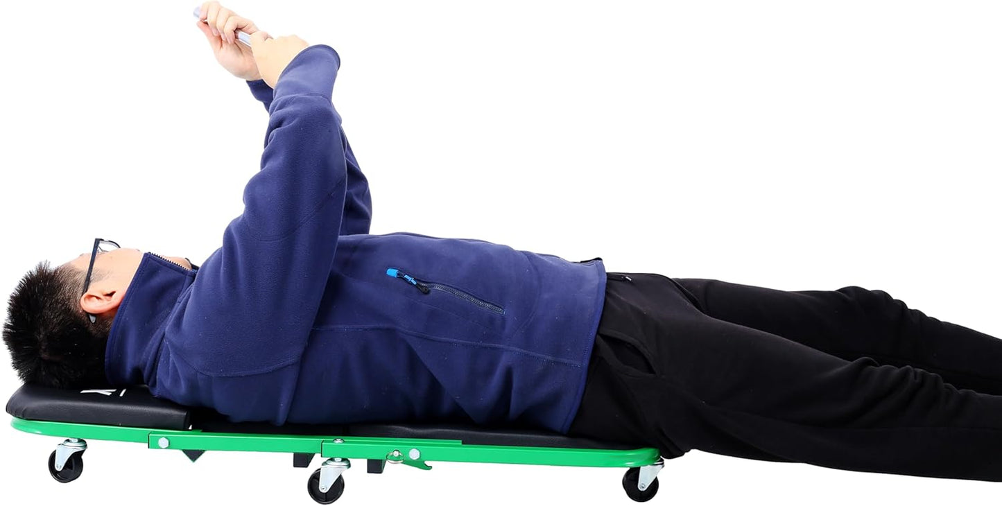 Mechanic Creeper and Stool, 36" Z Creeper Seat, 2-in-1 Garage Tool, 300 lbs Capacity, Low Profile with 6 Wheels (Green)