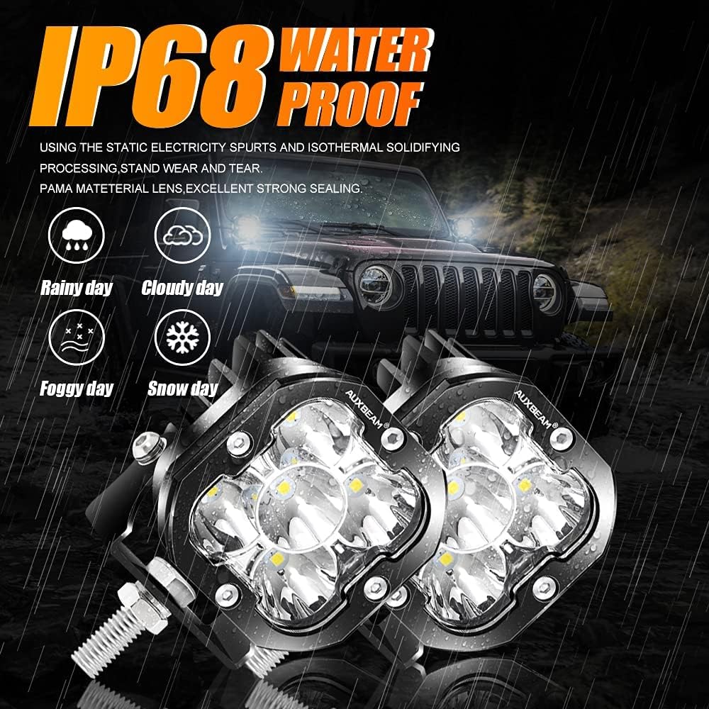 Auxbeam XP-Ultra Series 3 Inch LED Pods 80W 9600LM Offroad Driving Lights White Spot & Amber Combo Beam Ditch Light Bar Auxiliary Lights for Jeep Truck ATV UTV, Pair