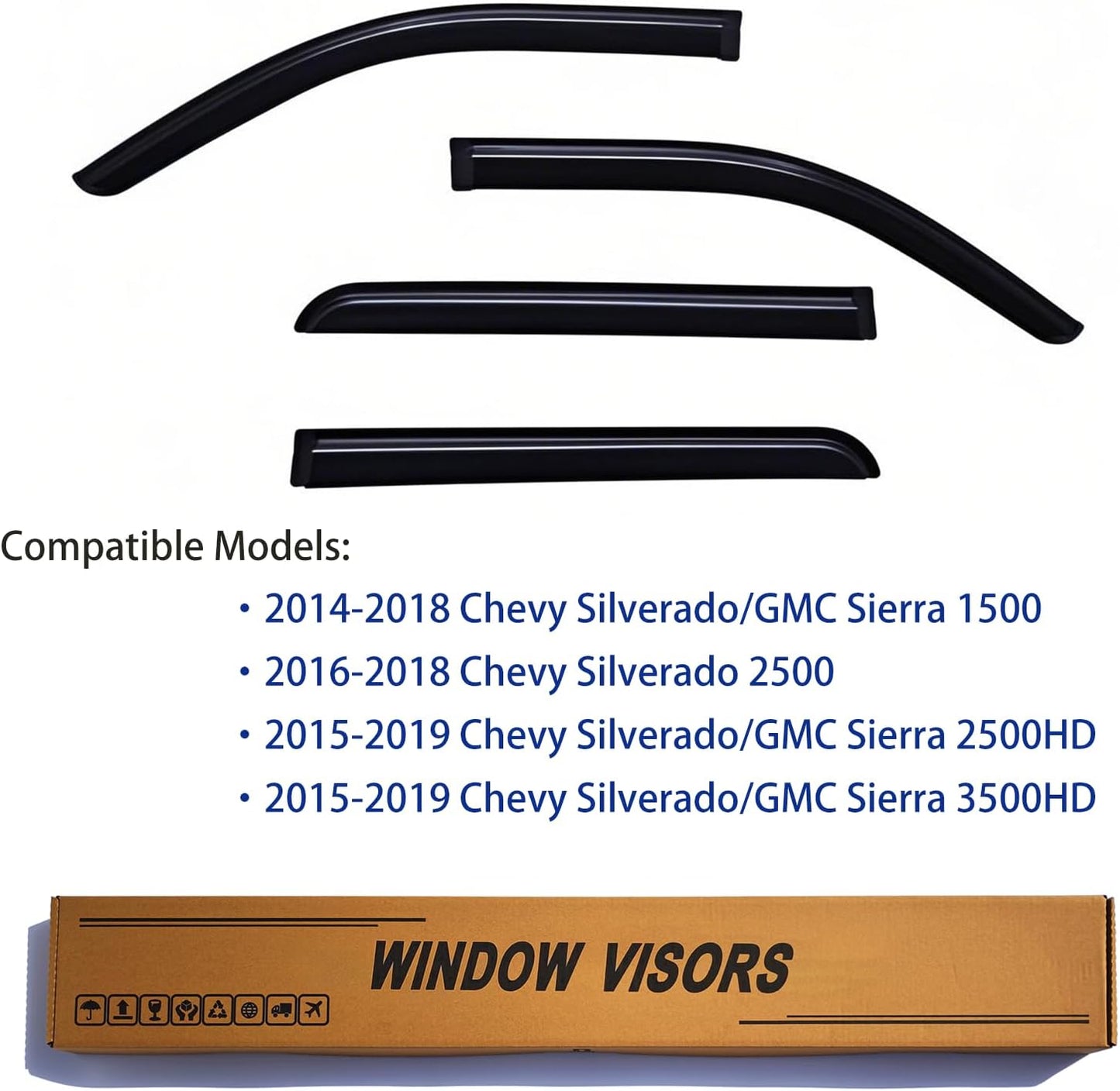 Window Visors Rain Guards fits 2014-2018 Silverado 1500 & GMC Sierra 1500, Out-Channel Window Wind Deflectors Vent Shades for 2015-2019 Silverado/GMC Sierra 2500 HD/3500 HD Crew Cab