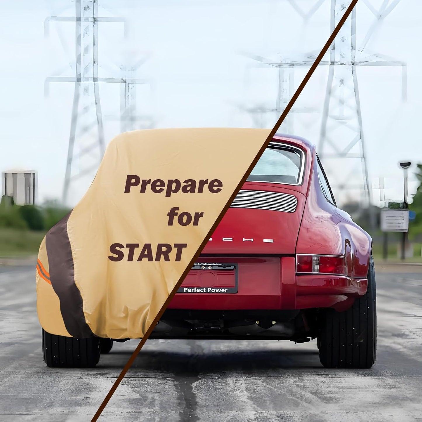 Mustang Car Cover Waterproof All Weather Compatible with Mustang 2007-2024 GT Cobra Shelby Bullitt, Outdoor Anti-UV Sun Rain Protection Full Exterior Cover (Camel with Brown)