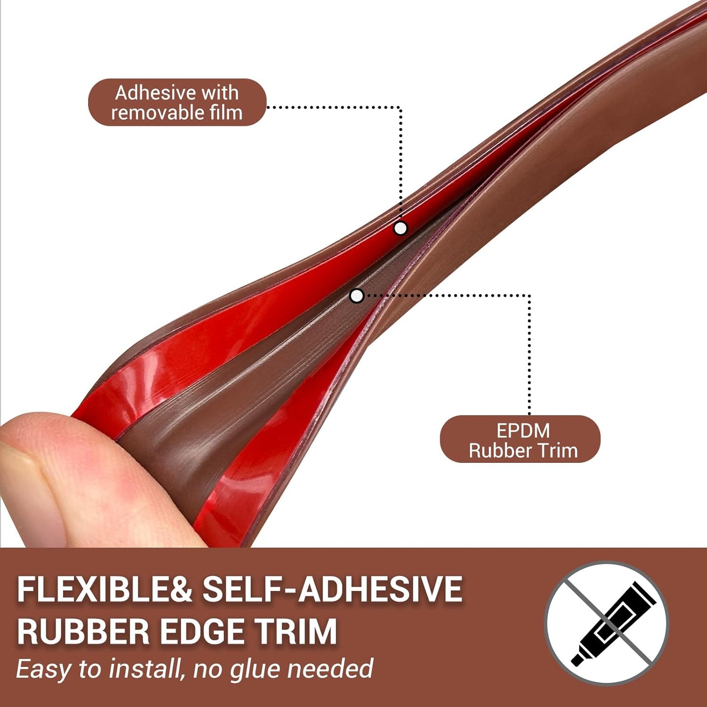 Rubber Edge Trim, Flexible Edge Trim for Sharp Edge, 3/16" U Channel Edge Protector, Self Adhesive Edge Guards for Plywood, Glass, Flexi-Glass and Mirror, 20Ft, Brown Color