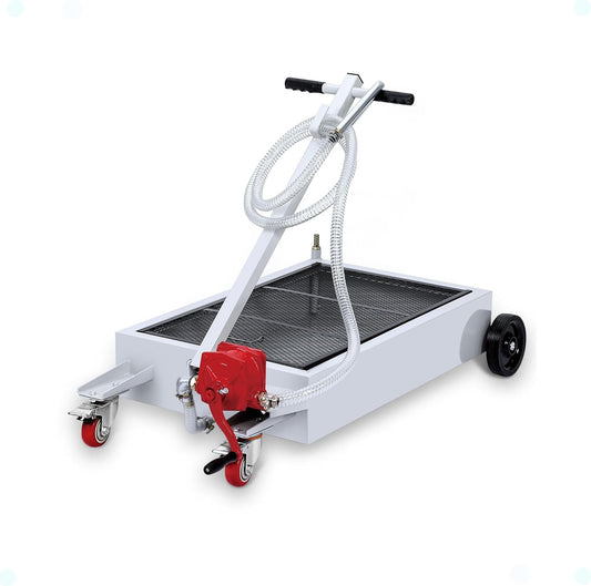 DEXSO 15 Gallon Oil Drain Pan with Hand Pump & 8 Ft Hose, 57L Low Profile & T Foldable Handle Oil Drain Cart for Truck Cars SUVs