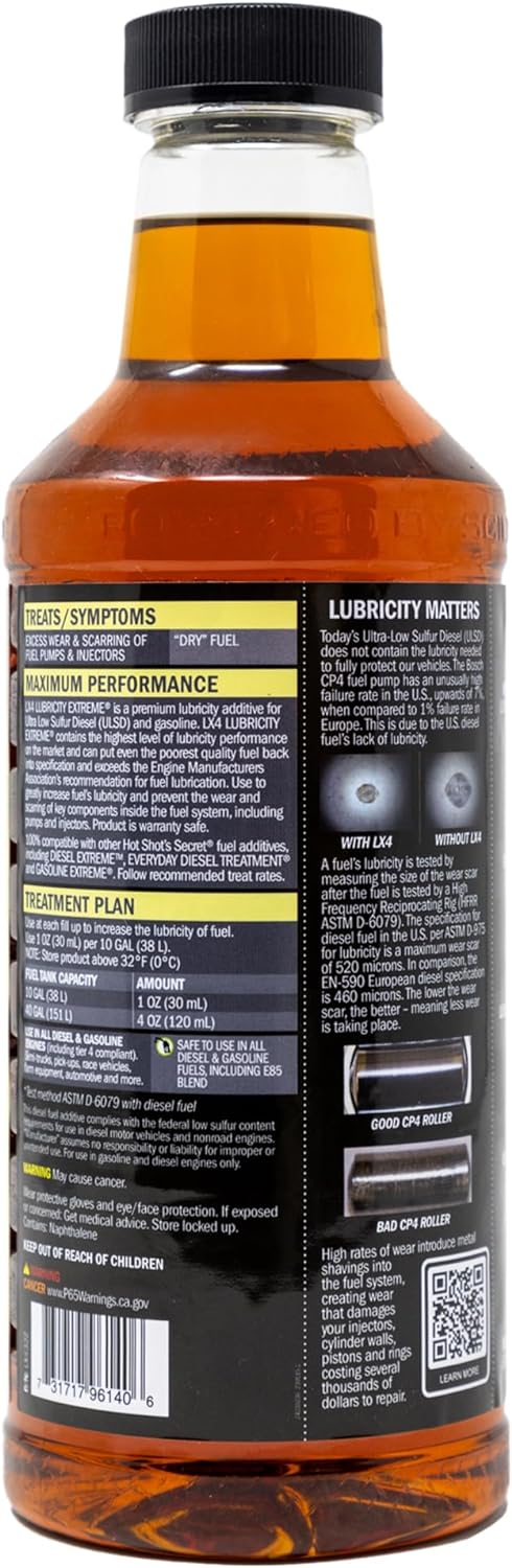 Hot Shot's Secret LX4 Lubricity Extreme – 32 Fl Oz - Fuel System Protection – Lubricates and Protects Fuel Pump and Injectors – Prevents Wear and Damage – For Gasoline or Diesel Engines