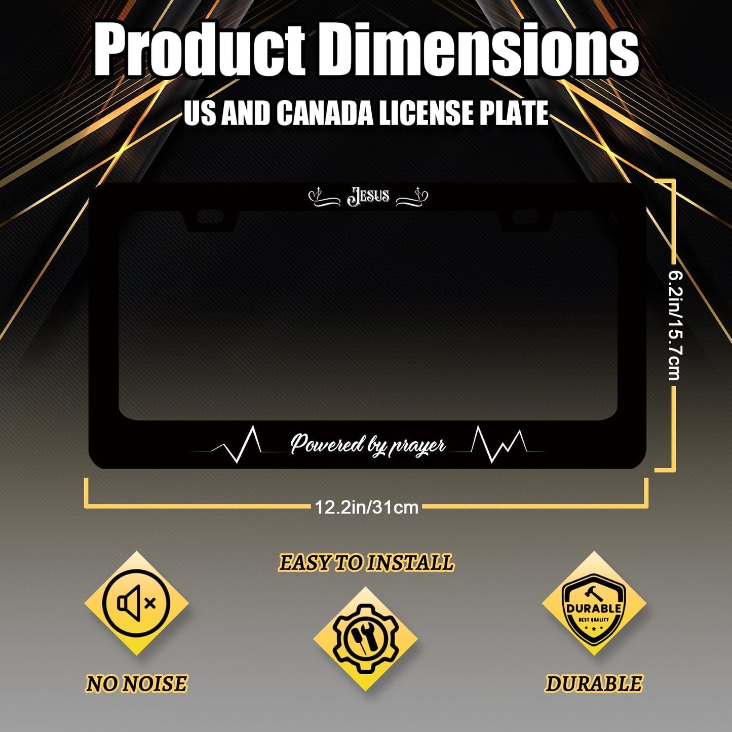 Jesus Cross License Plate Frame Funny Christian License Plate Holder Stainless Steel Religion Car Accessory Faith License Plate Decoration for Men Women Size 12.2" x 6.2" with Screws