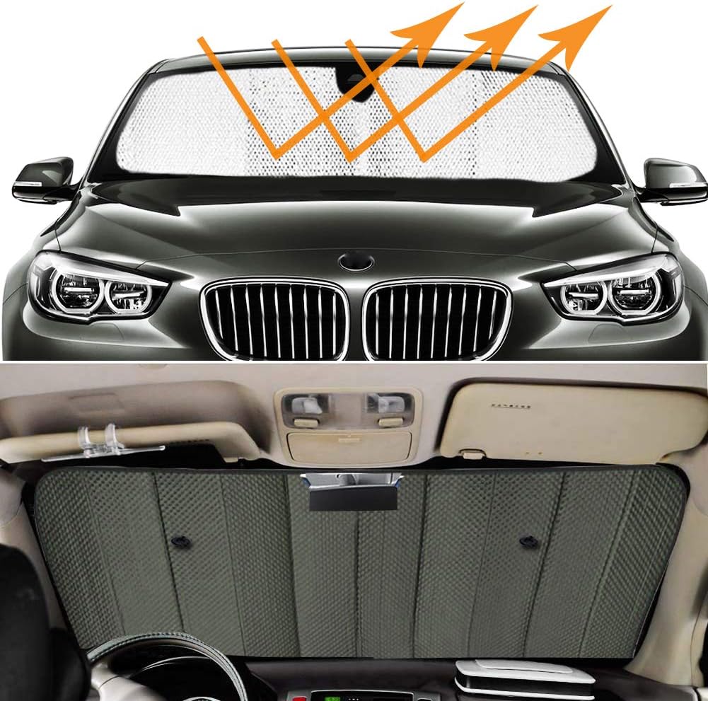 Big Ant Windshield Sun Shade UV Rays Sun Visor Shade,Auto Front Windshield Sunshade Car Folded Sun Shield Shade,Keeps Vehicle Cool - Black (55" x 27.5")