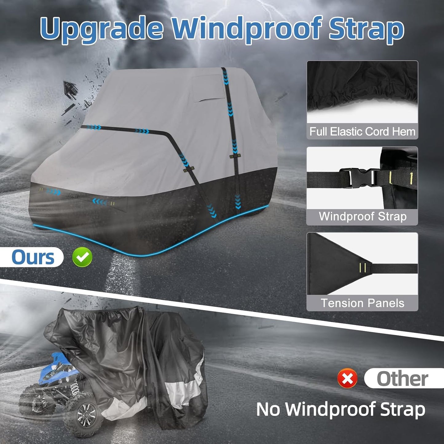UTV Cover, Waterproof Side by Side Cover,2-3 Seaters Outdoor Storage Cover with Windproof Straps Compatible with Polaris, RZR, Honda, Can-Am, Yamaha 134" x70" x 75"