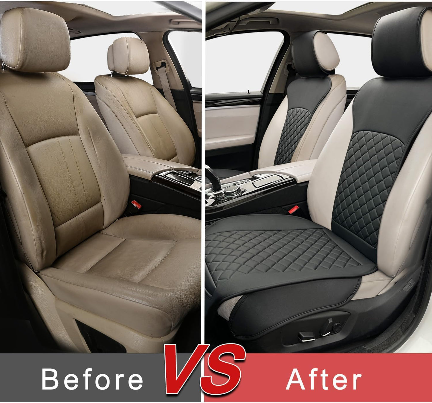 2 Pack Leather Front Seat Covers, Universal Sideless Car Seat Protectors, Waterproof Automotive Seat Cover for Most Cars Trucks SUV(Black)