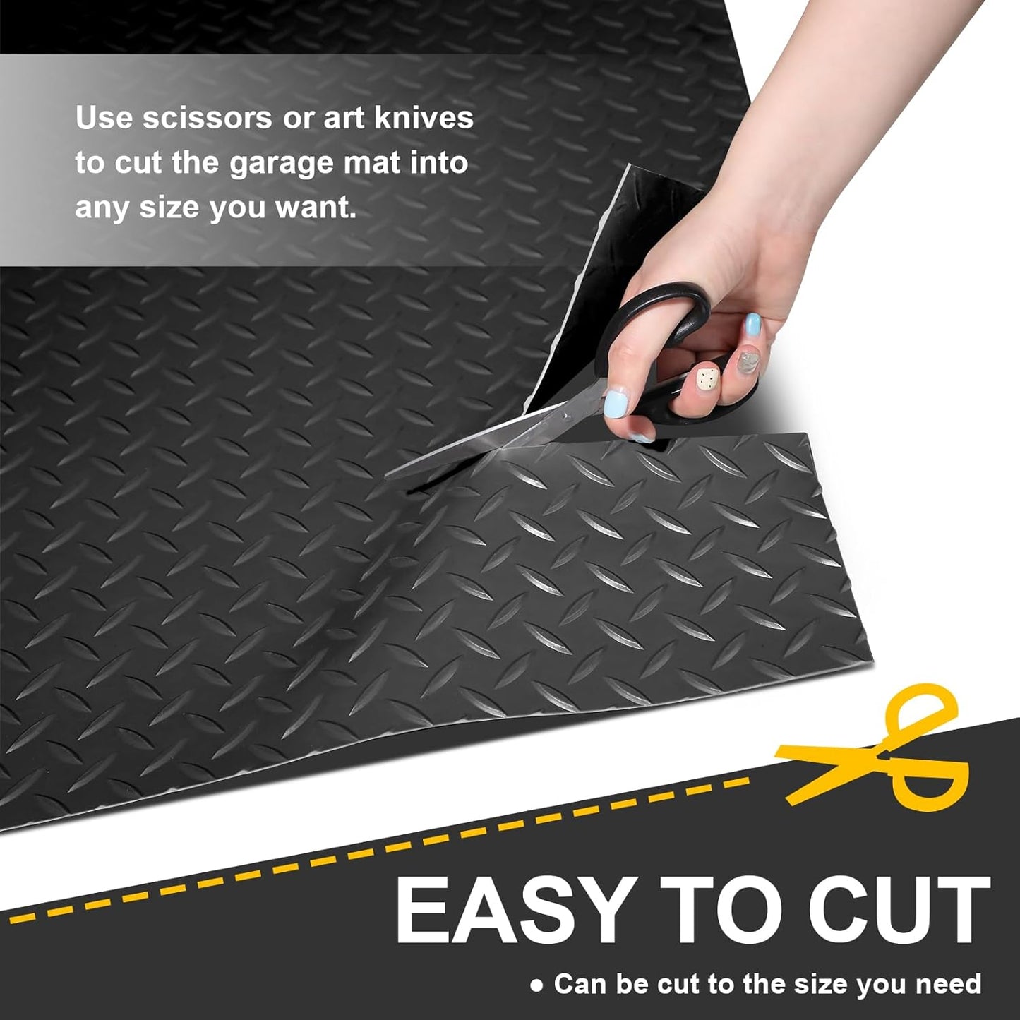 Garage Floor Mat 2.8mm Thickness PVC Garage Flooring Roll Diamond Plate Floor Mats for Garage, Workshop, Gym, Golf Cart Parking or Trailers (Black, 7.5 x 17 FT)