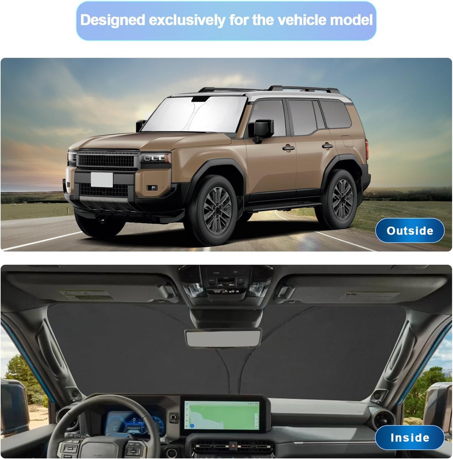 SXCY for 2024 2025 Toyota Land Cruiser Windshield Sunshade for Toyota Land Cruiser 2024 Accessories 2024 2025 Land Cruiser Sunshade Foldable Sun Shield 2024 2025 Land Cruiser Sun Shade Block UV Rays