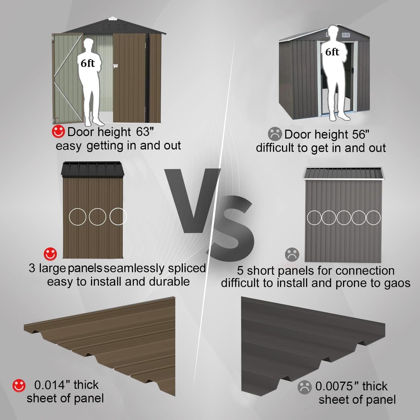 JUMMICO Metal Outdoor Storage Shed 6 x 4 FT Metal Shed with Lockable Door,Waterproof Garden Tool Shed Storage House for Backyard Patio Lawn,Brown