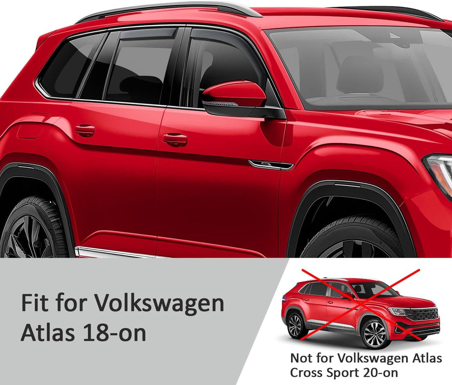 Voron Glass in-Channel Extra Durable Rain Guards for Volkswagen Atlas 2018-2025, Window Deflectors, Vent Window Visors, 4 Pieces - 200256