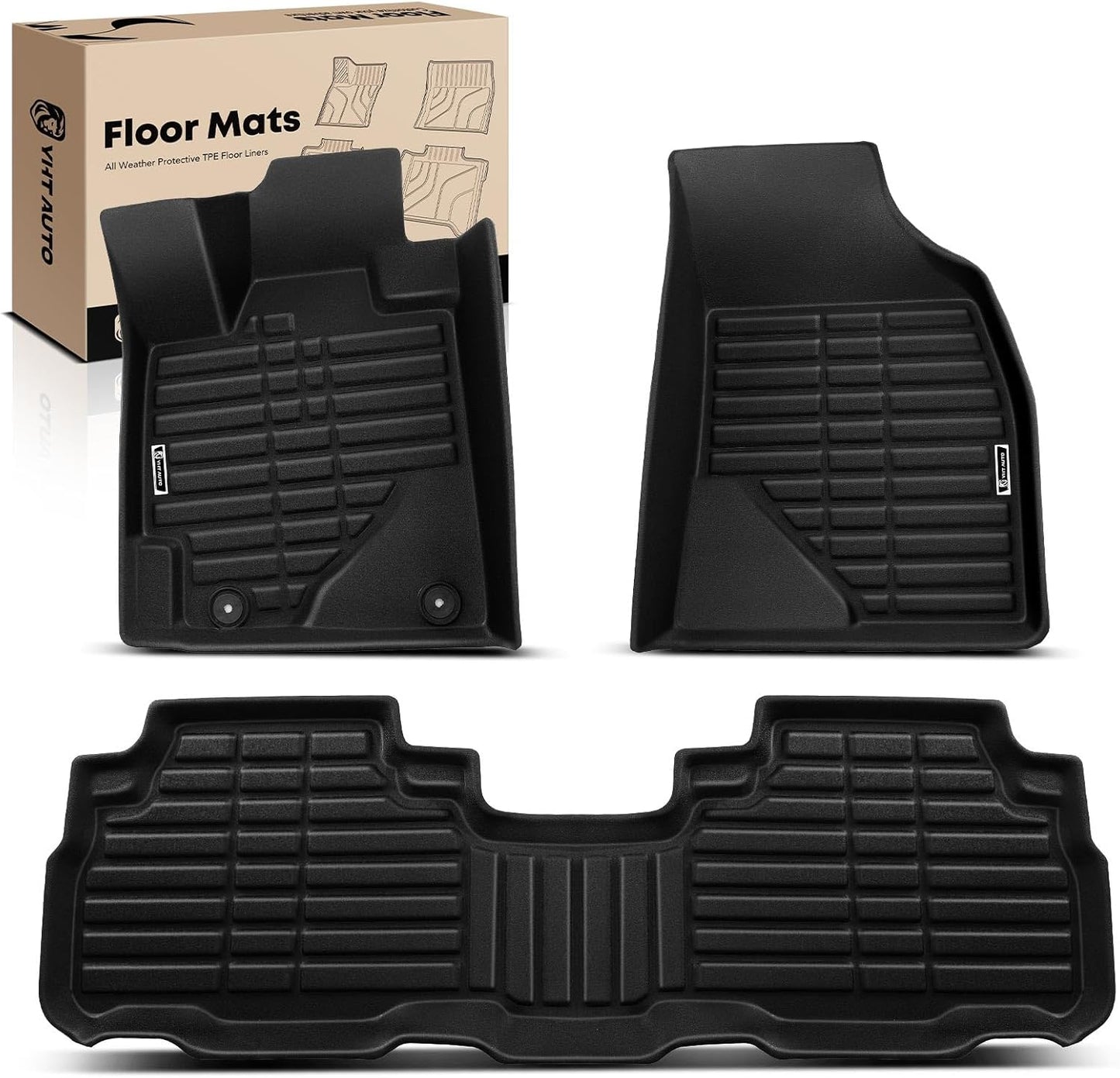 YHTAUTO Floor Mats Fit 2008-2013 Toyota Highlander(Not Hybrid), TPE All Weather Car Mats Waterproof Anti-Slip Odorless Floor Liner, Interior Car Accessories Front & 2nd Row Liner