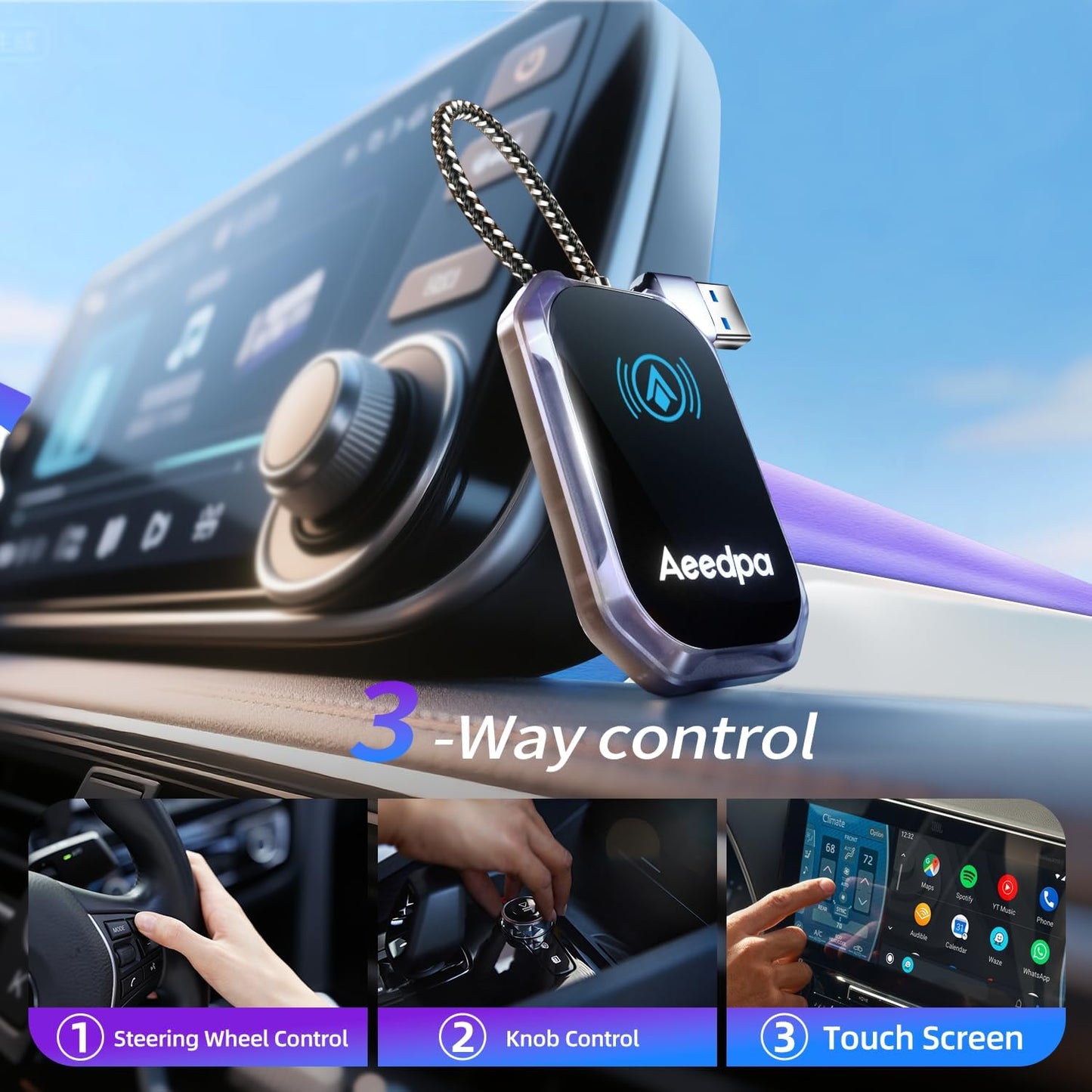 Wireless Android Auto CarPlay Adapter, Touch Connection for Easy Setup, Wireless Upgrade for Wired Android Auto Car Play Dongle, Bluetooth Plug & Play for Android Phones