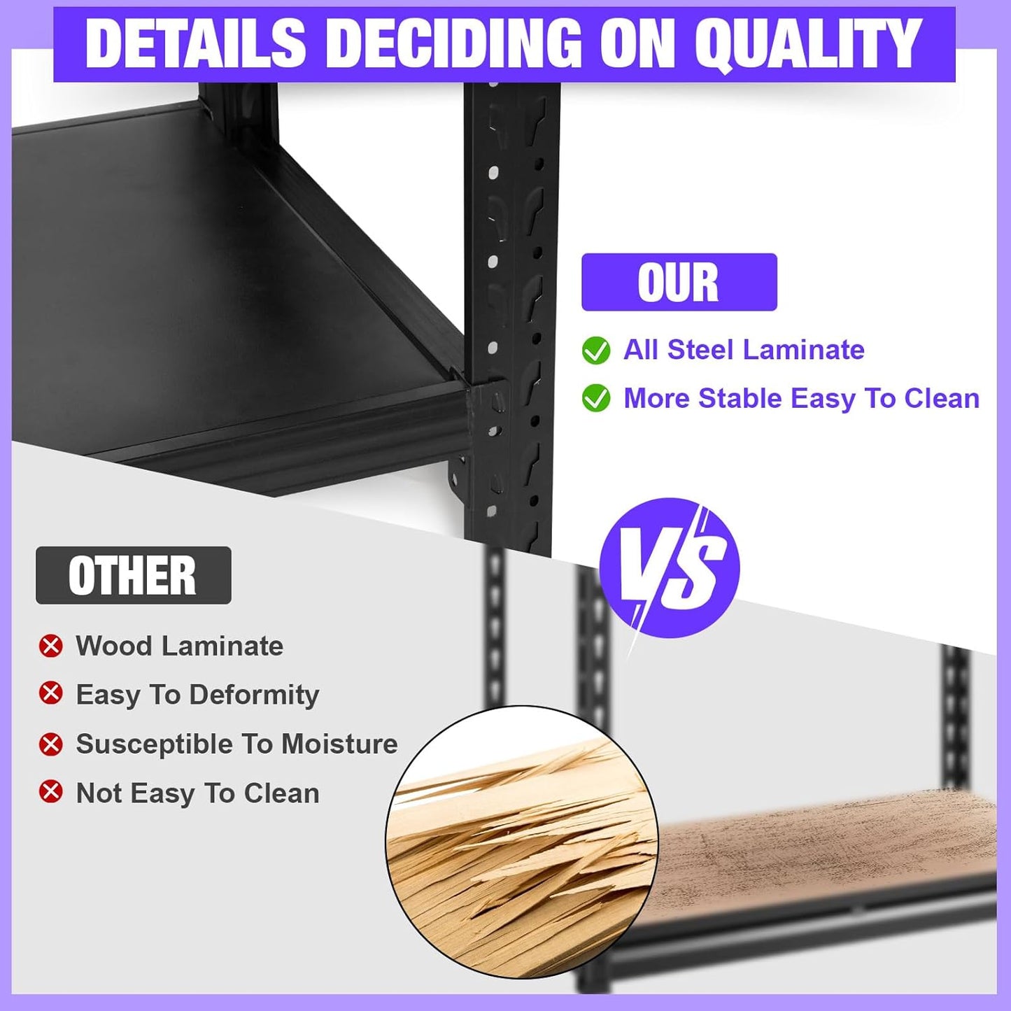 Metal Garage Shelving Unit, Heavy Duty 4-Tier Adjustable Storage Rack, 6000 LBS Loads Industrial Utility Shelves for Garages, Warehouses, Kitchen, Black, 71" W x 24" D x 71" H