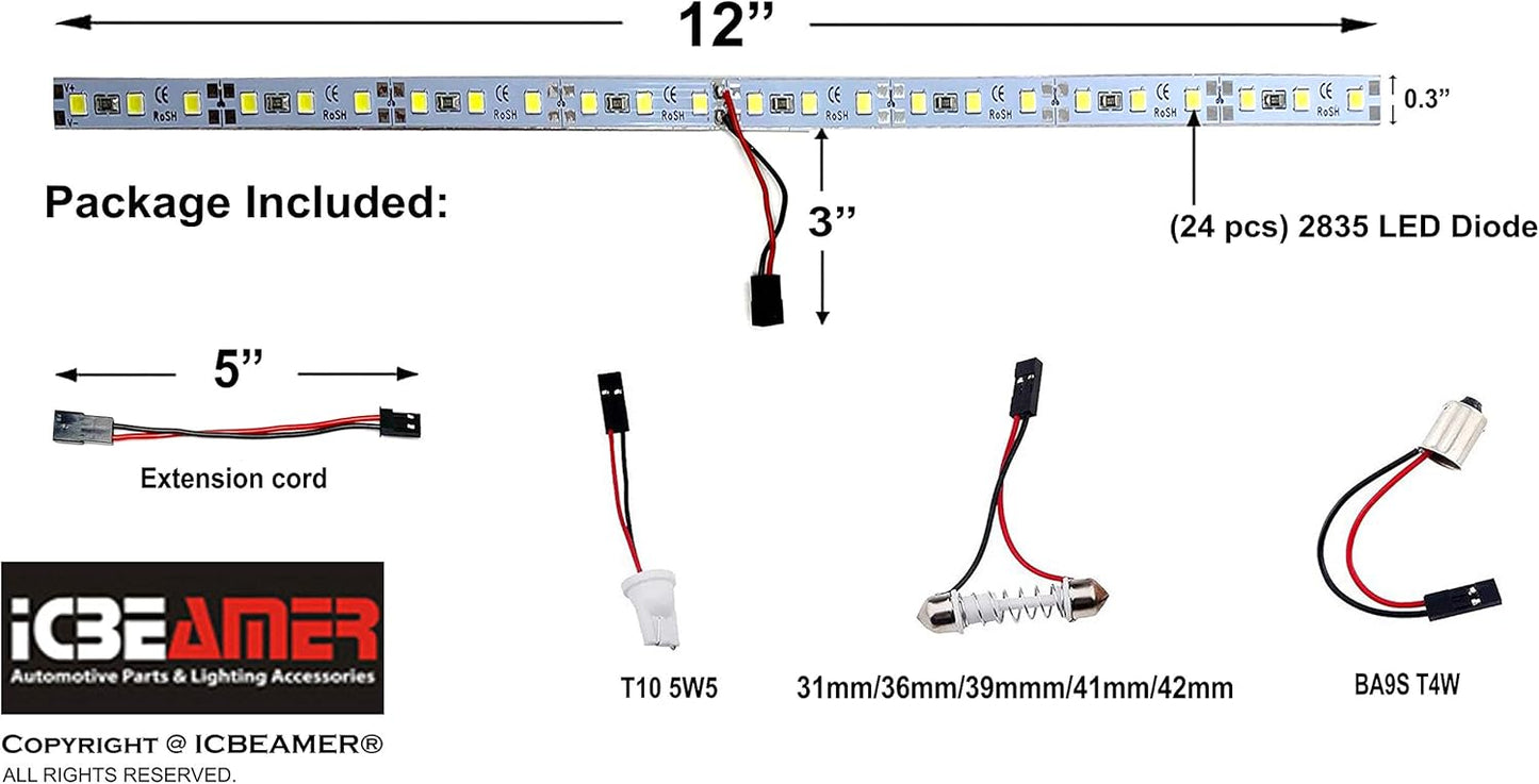 ICBEAMER 12" Red 18 SMDs 2835 LED Strip Light Universal Fit Car Trunk Cargo Area or Interior Illumination