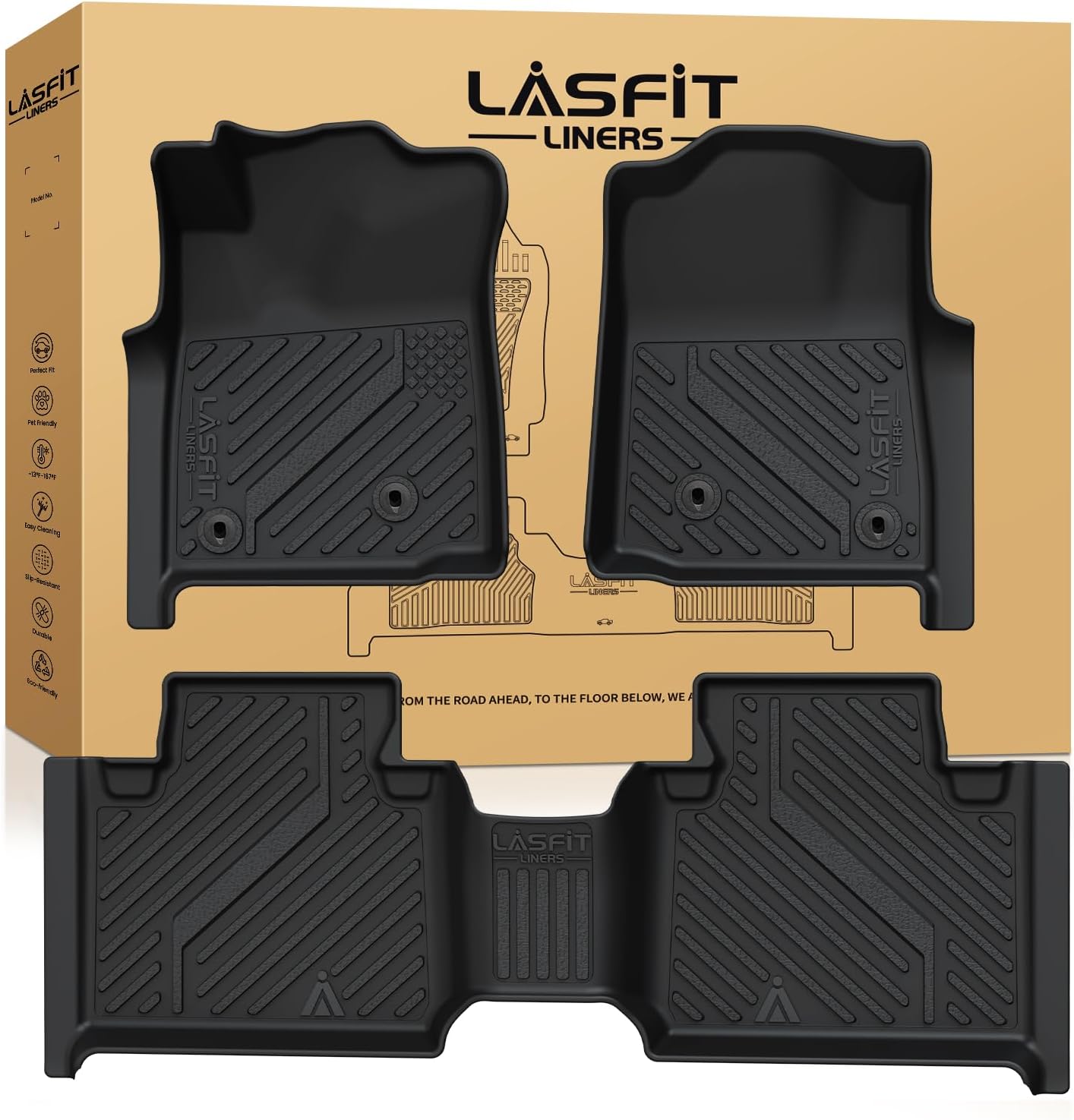 LASFIT Floor Mats for Toyota Tacoma 2005-2011 Access Cab All Weather Custom Fit Floor Liner for Tacoma Second Row Optional with Center Storage Box,TPE Mats Front&Rear 2 Row, Black(Fit Auto Trans)