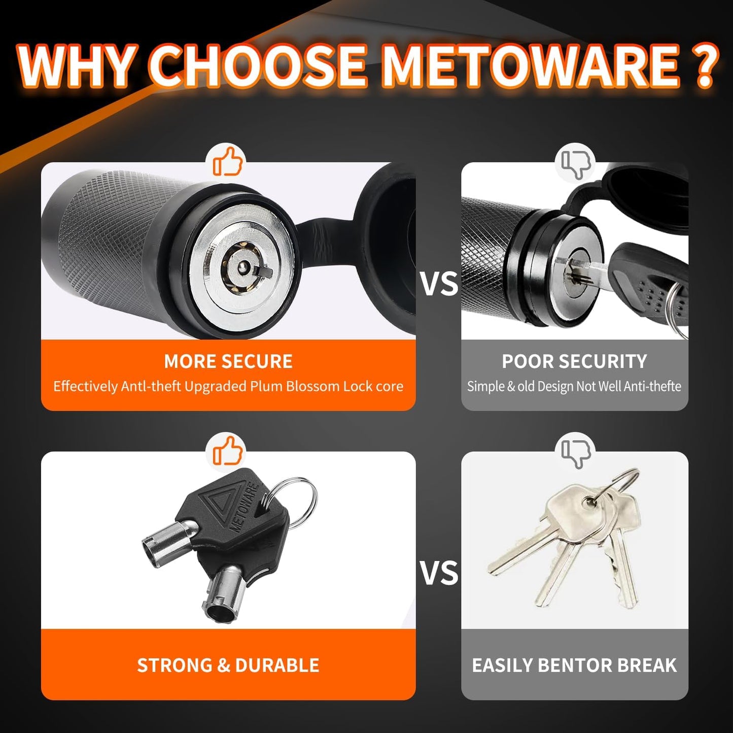 METOWARE Trailer Tongue Coupler Lock 1/4" Dia, 3-1/2" Span, Trailer Hitch Lock for Latch-Type Coupler, Black Trailer Pin Lock for Towing Trailer RV Car Boat Truck (2 Pack)