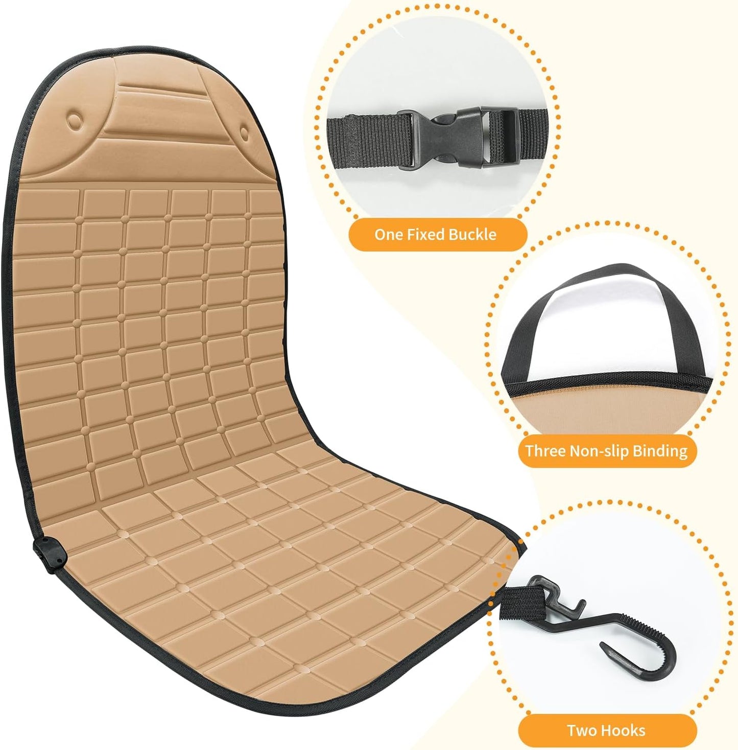 2 Pack Winter Seat Cushion - Portable Comfortable Fiber Seat Cover with Adjustable Buckle for Full Back and Seat (Khaki)