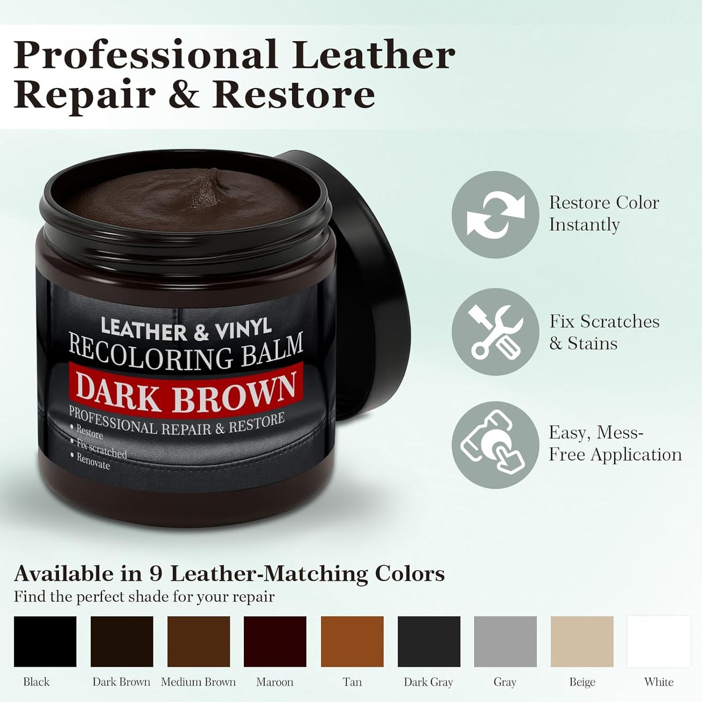 Leather Color Restorer, Leather Recoloring Balm, Scratch Remover, Leather Dye, Leather Paint, Leather Repair Kit for Furniture Couches Car Seats Shoes Bags, Dark Brown