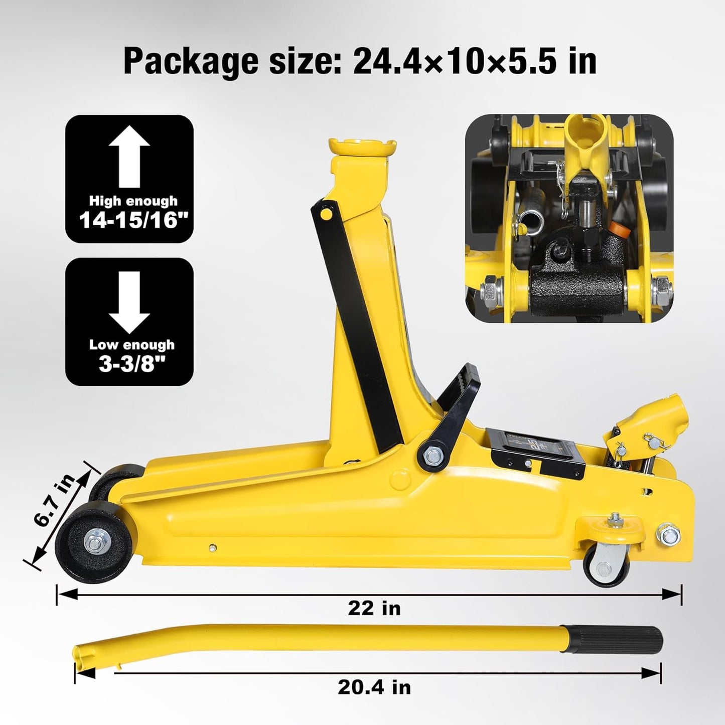 YELLOW JACKET 2.5 Ton Trolley Jack Hydraulic Low Profile Floor Jack for Cars Lift with Single Piston Lift Pump, 5500 lb Capacity