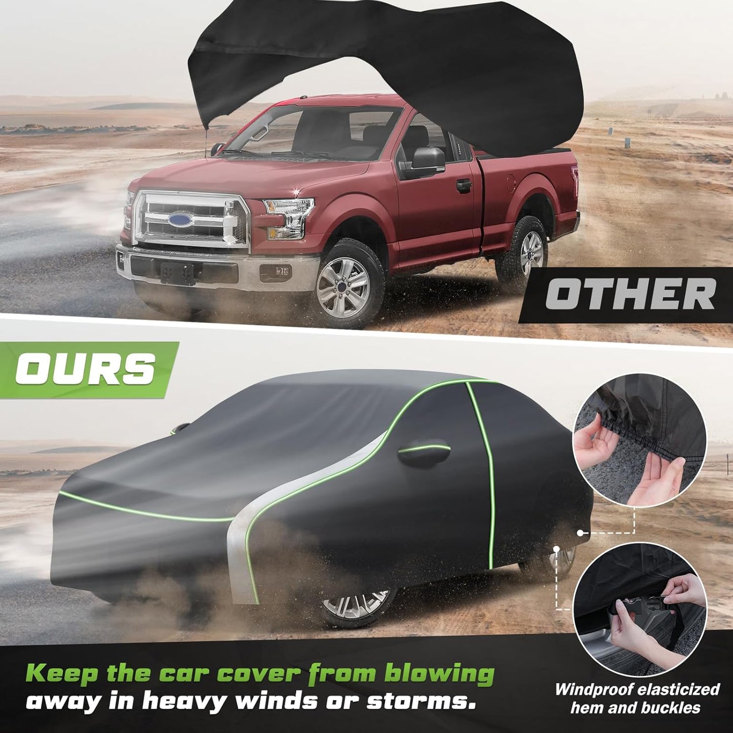 Mixsuper Liner Car Cover for Ford F-150 F-250 F-350 2001-2026 (Only for 5.5Ft Bed), 7 Layers Waterproof Car Cover Accessories for F150 F250 F350 with Zipper Door, Windproof Straps, Reflective Strips