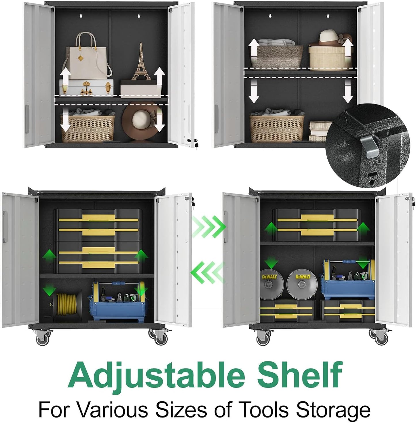 Metal Tool Cabinet,Garage Storage Cabinet System,Wall Cabinet & Locking Rolling Tool Cabinet with Doors and Adjustable Shelves,Steel Tool Cabinets for Home,Office (6 Pcs-StyleA, Black & Grey)