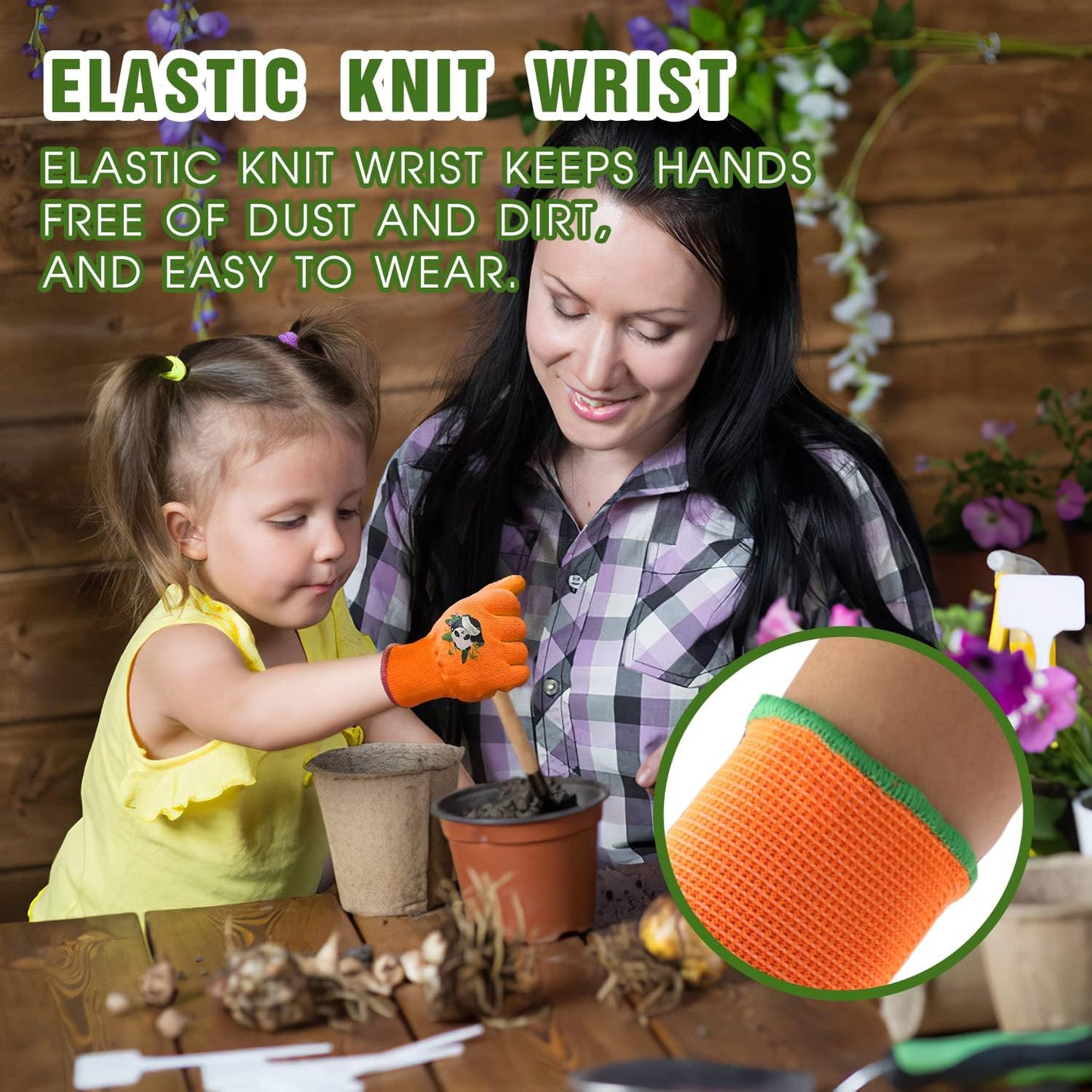 HANDLANDY 3 Pairs Kids Gardening Gloves Latex Free, Nitrile Coated Children Toddler Garden Yard Outdoor Playing Gloves for Little Girls Boys (Size M)