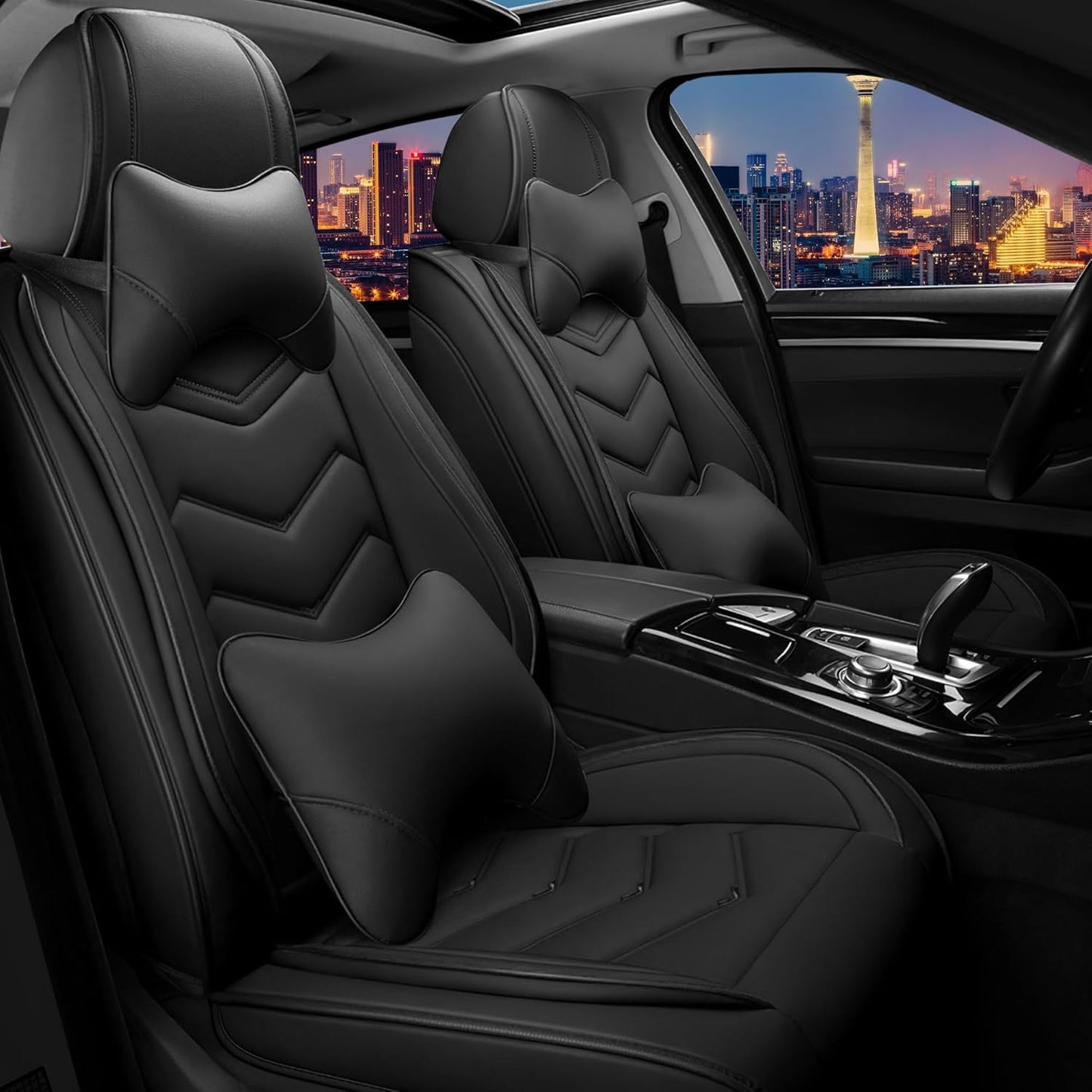 Car Seat Covers for Chrysler Pacifica 2004-2025, Stylish Sport Seat Cover, Premium Nappa Leather Car Seat Cover. Automobile Seat Covers Sets.(Luxury 2 Seats/Pure Black)